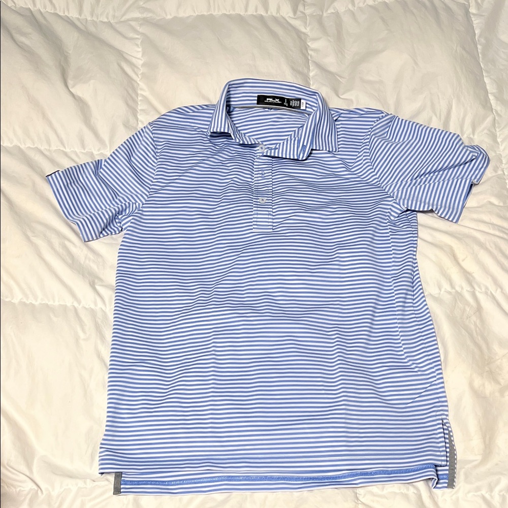 Ralph Lauren RLX Blue and White Striped Polo Golf Shirt